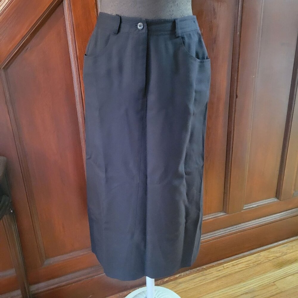 Talbots Womens Blue Wool Petite Midi Skirt With Side Pockets & Back Vent 4